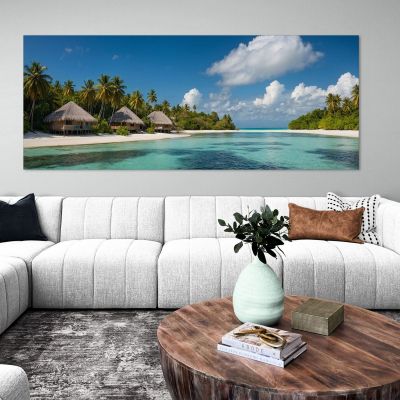 Sea Landscape Painting Tropical Bungalow With Turquoise Sea seal9 canvas print 