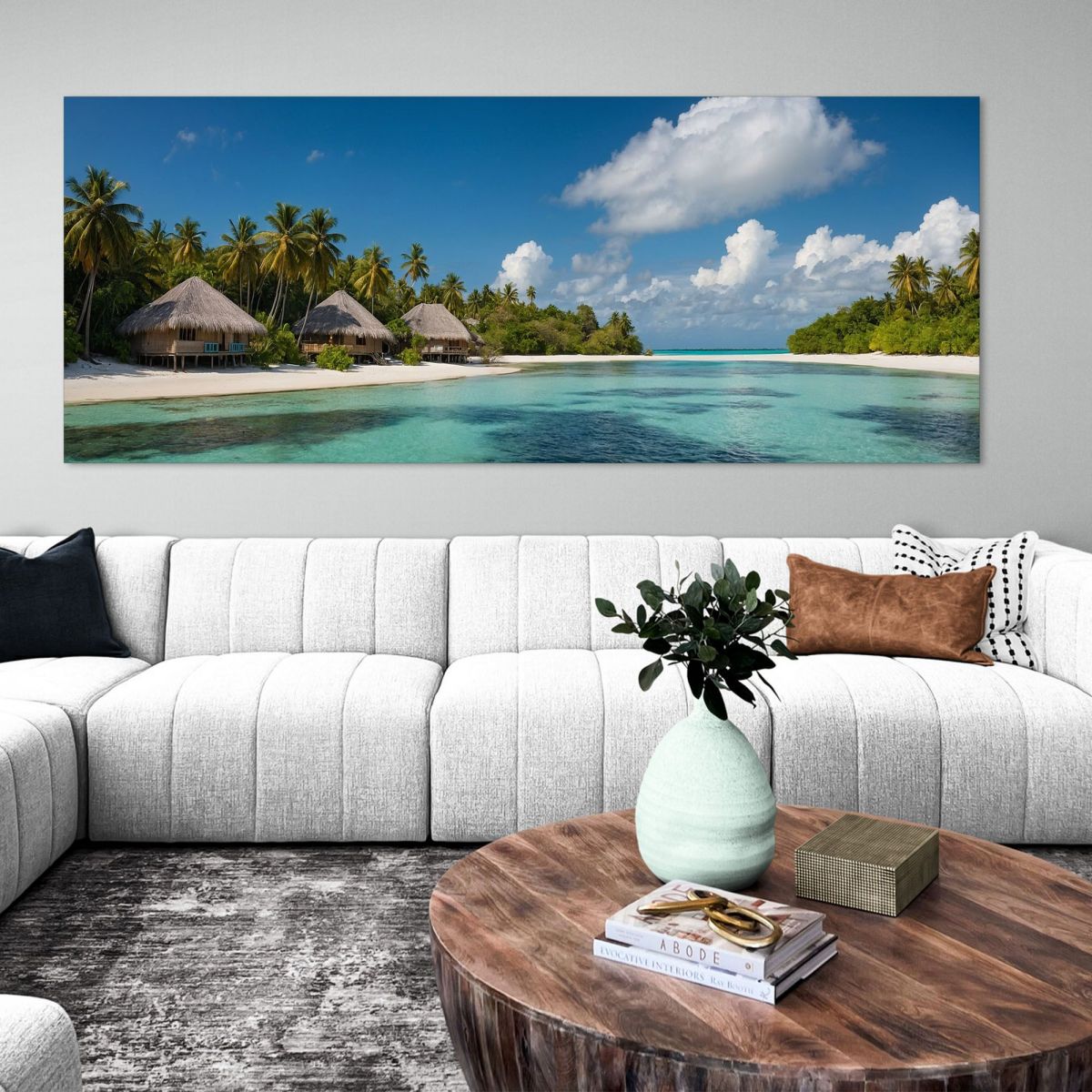 Sea Landscape Painting Tropical Bungalow With Turquoise Sea seal9 canvas print 