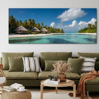 Sea Landscape Painting Tropical Bungalow With Turquoise Sea seal9 canvas print 