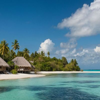 Sea Landscape Painting Tropical Bungalow With Turquoise Sea seal9 canvas print