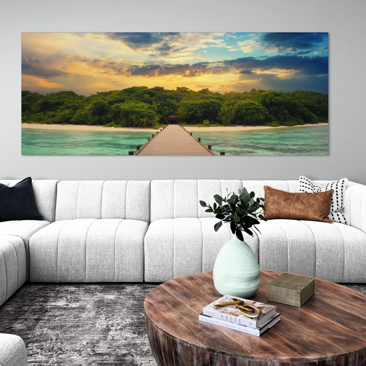 Sea Landscape Painting Pier On Tropical Beach At Sunset seal15 canvas print 