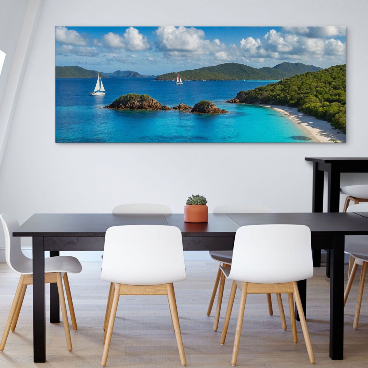 Tropical Bay Sea Landscape Painting With Sailboats And Blue Sea seal16 canvas print 