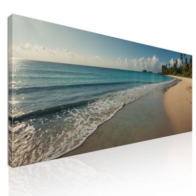 Tropical Beach Sea Landscape Painting With Calm Waves And Clear Sky seal19 canvas print 