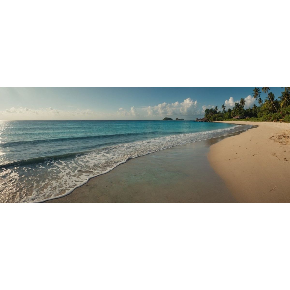 Tropical Beach Sea Landscape Painting With Calm Waves And Clear Sky seal19 canvas print 