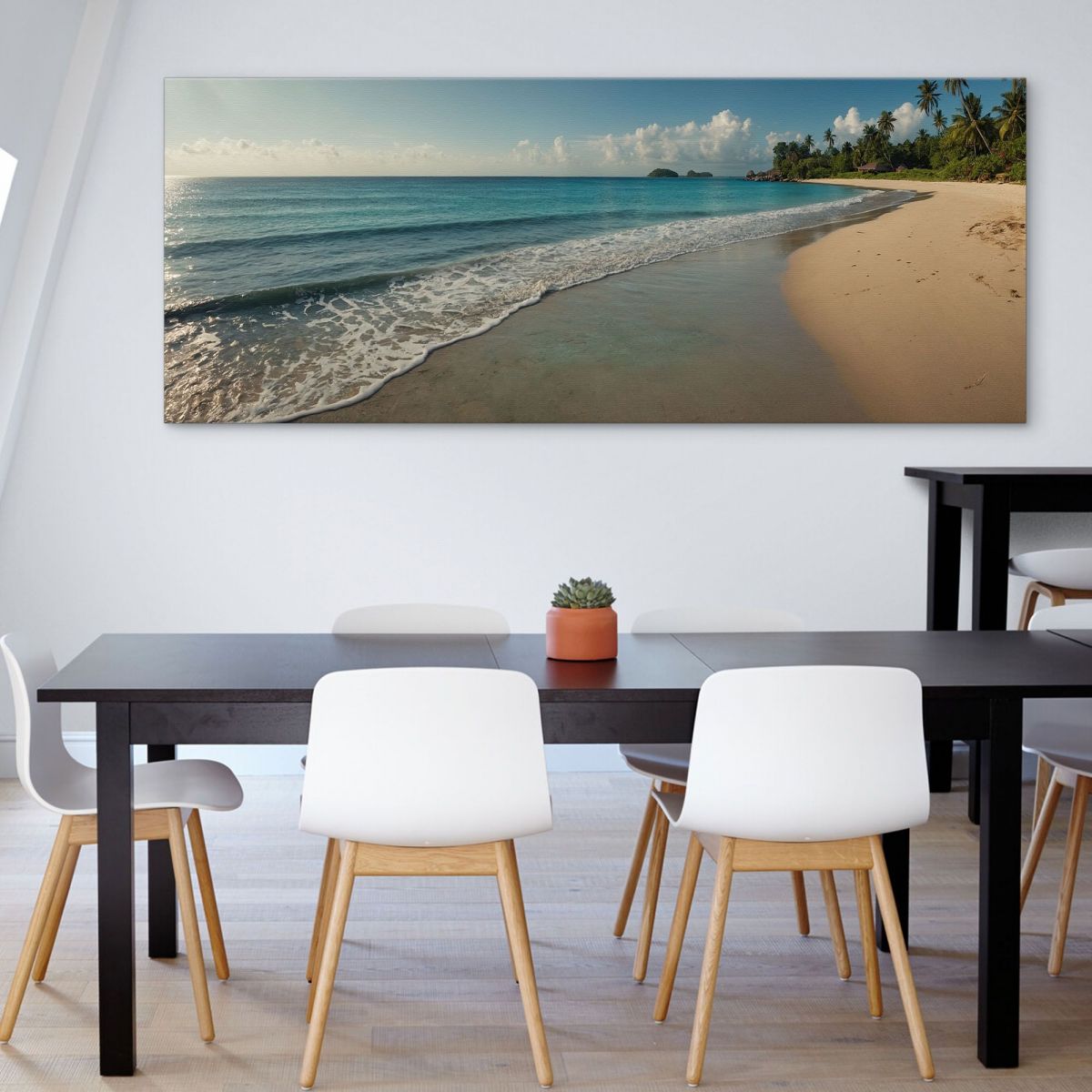 Tropical Beach Sea Landscape Painting With Calm Waves And Clear Sky seal19 canvas print 