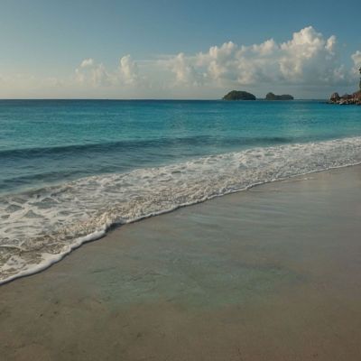 Tropical Beach Sea Landscape Painting With Calm Waves And Clear Sky seal19 canvas print