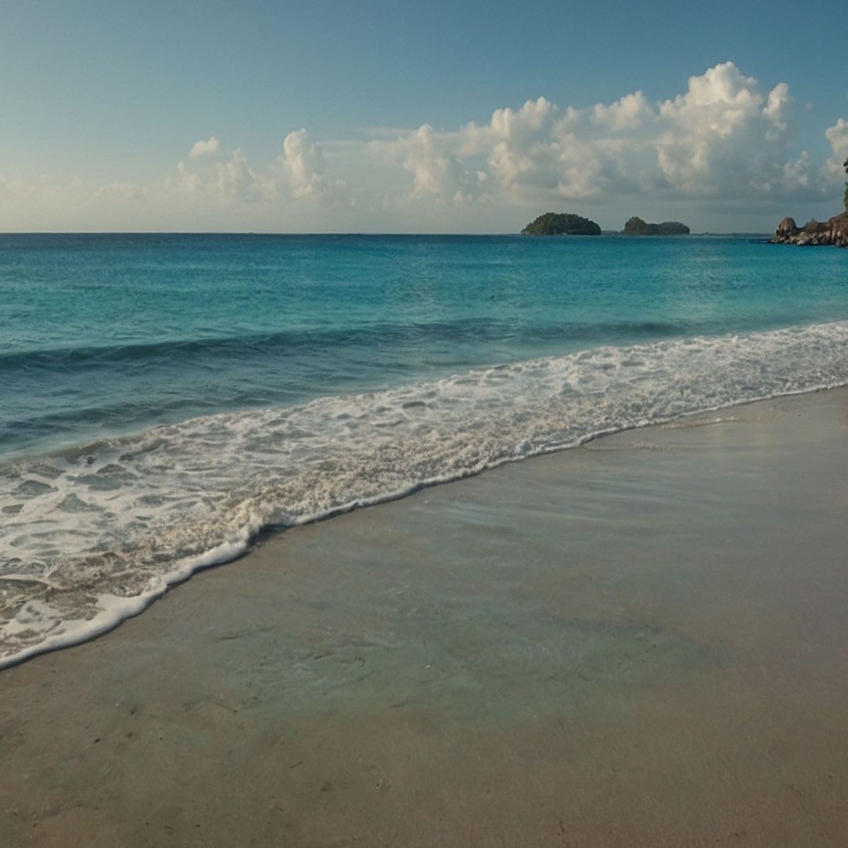 Tropical Beach Sea Landscape Painting With Calm Waves And Clear Sky seal19 canvas print