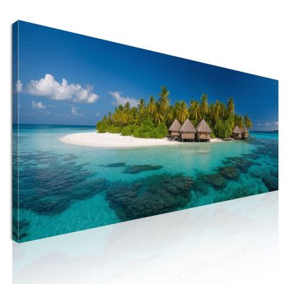 Tropical Island Sea Landscape Painting With Bungalow On Turquoise Water seal21 canvas print 