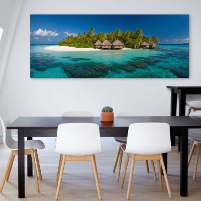 Tropical Island Sea Landscape Painting With Bungalow On Turquoise Water seal21 canvas print 