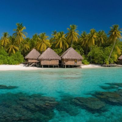 Tropical Island Sea Landscape Painting With Bungalow On Turquoise Water seal21 canvas print