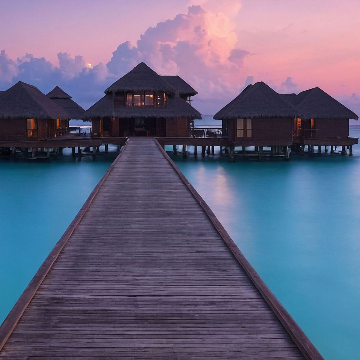 Enchanting Sunset Sea Landscape Painting With Bungalow In The Maldives seal22 canvas print