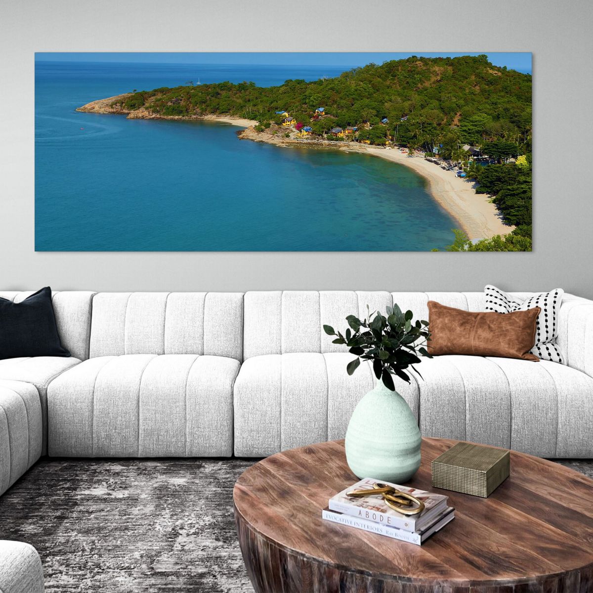 Sea Landscape Painting Thongson Bay Beach With Villas And Transparent Sea seal25 canvas print 