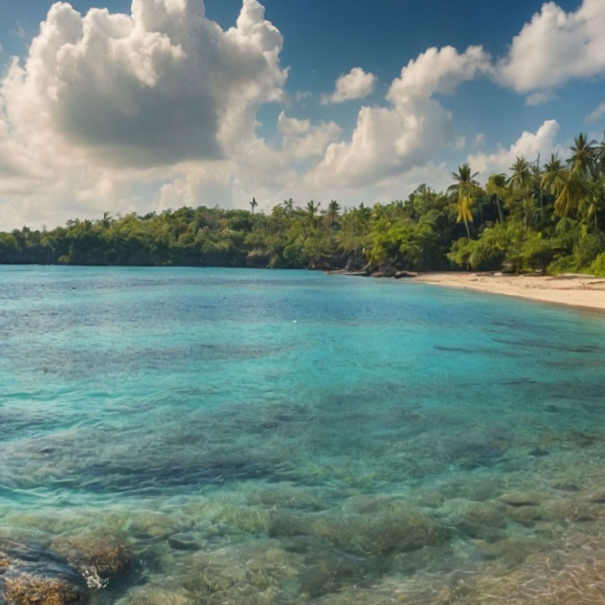 Tropical Beach Sea Landscape Painting With Clear Waters And Lush Greenery seal27 canvas print
