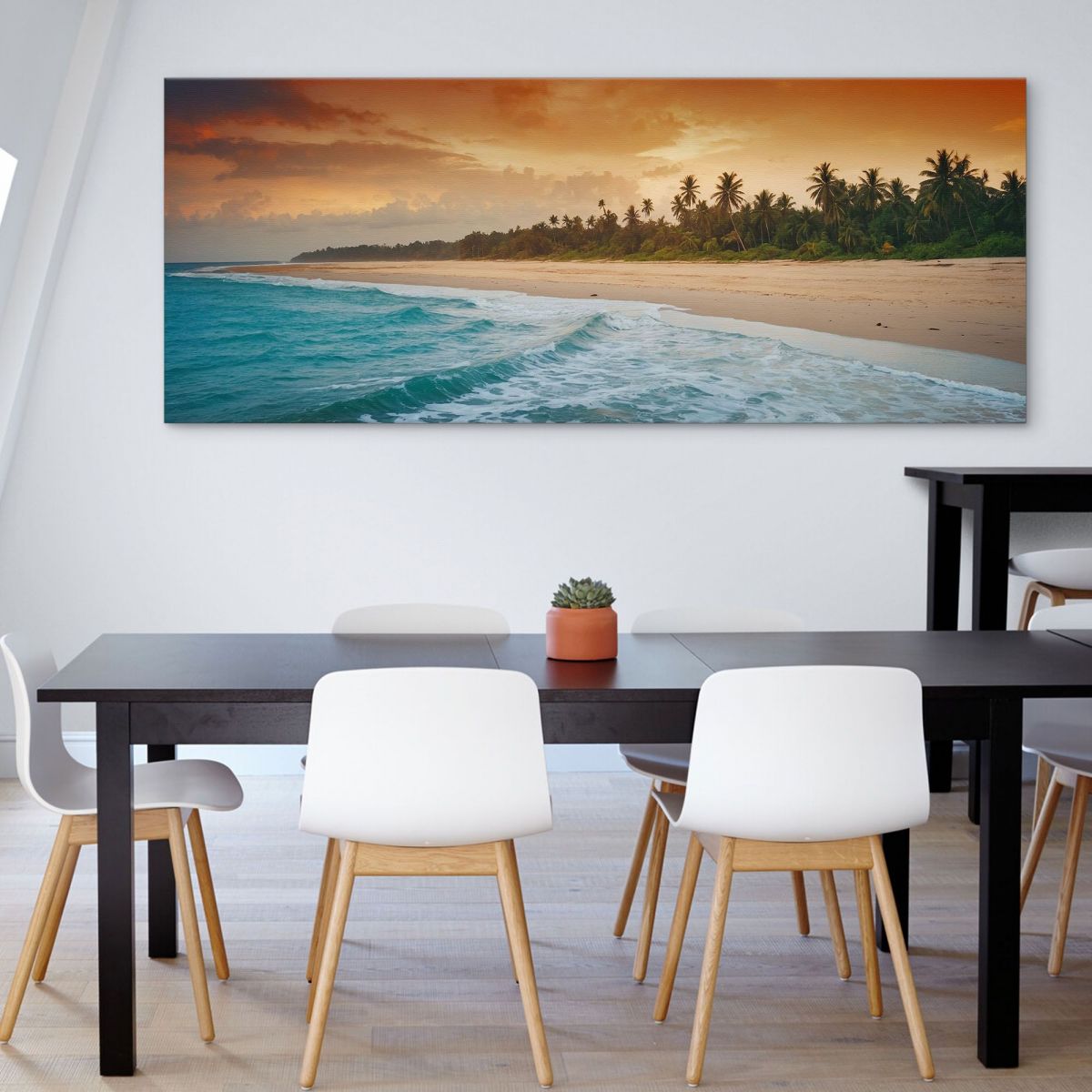 Painting Landscape Sea Colorful Sky And Palm Trees On Tropical Beach At Sunset seal28 canvas print 