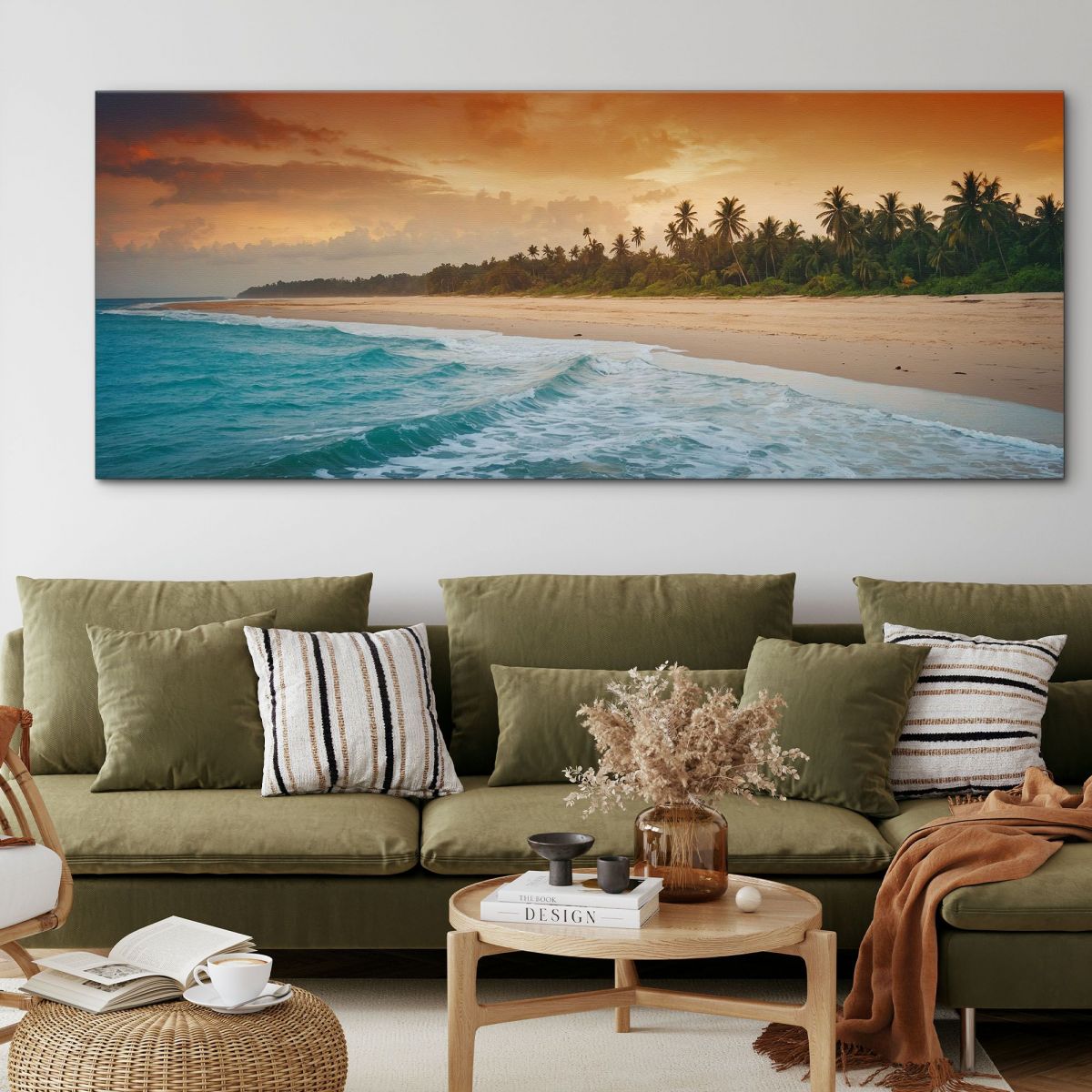 Painting Landscape Sea Colorful Sky And Palm Trees On Tropical Beach At Sunset seal28 canvas print 