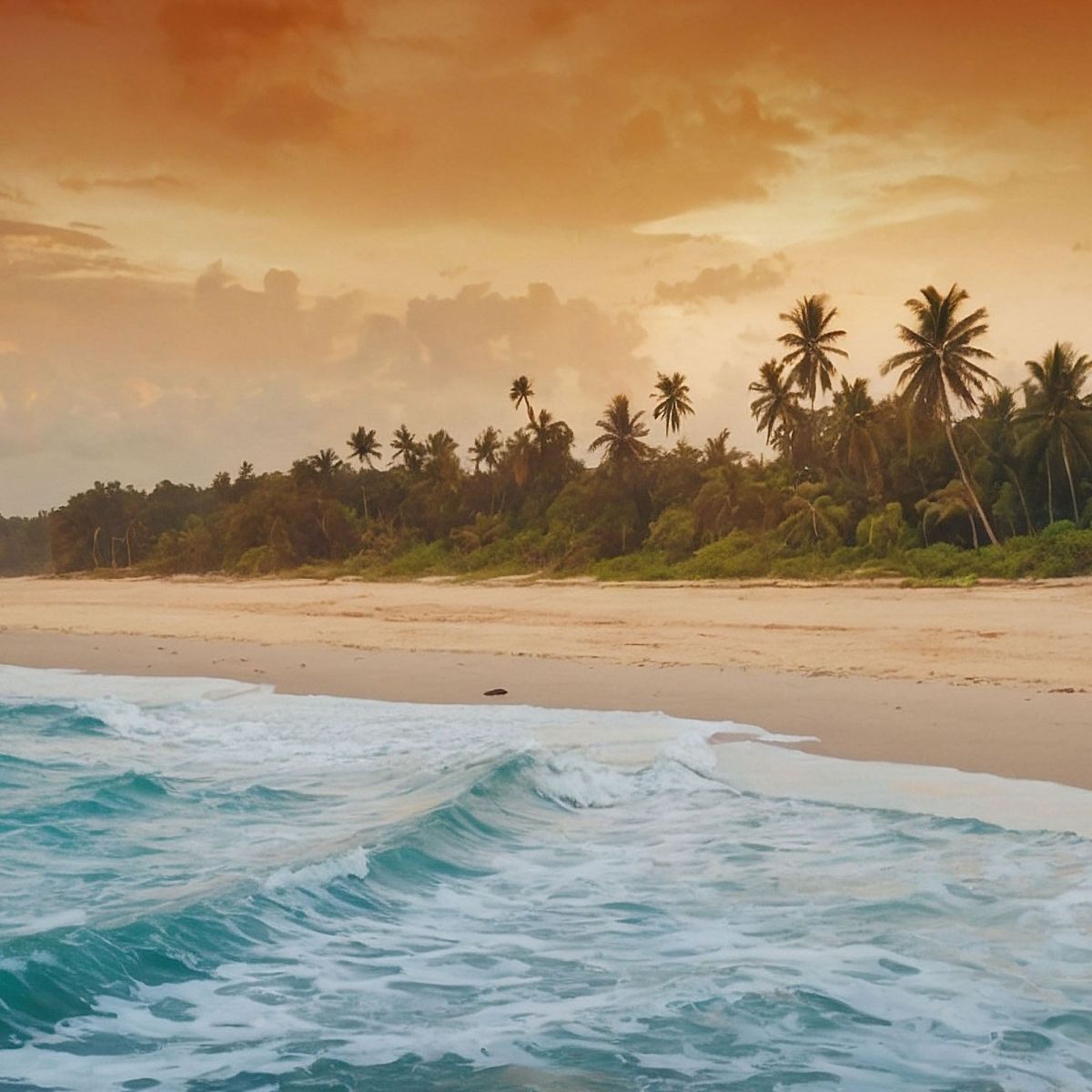 Painting Landscape Sea Colorful Sky And Palm Trees On Tropical Beach At Sunset seal28 canvas print
