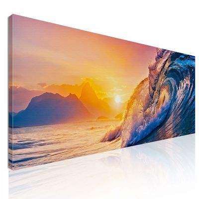 Painting Sea Landscape Waves At Sunset With Mountain View seal32 canvas print 