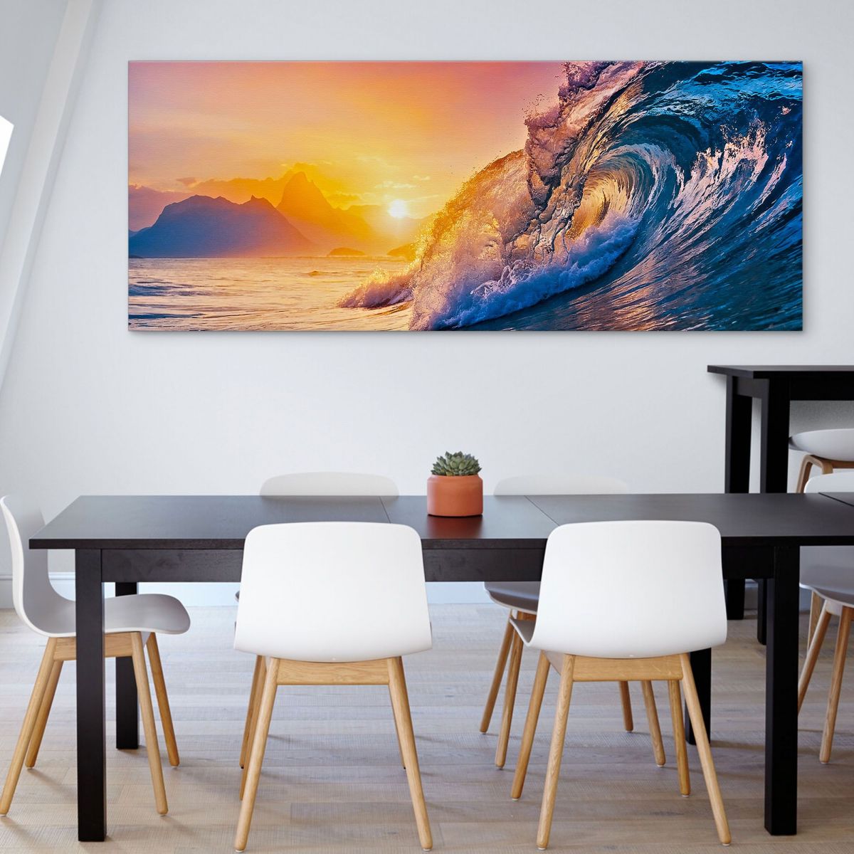 Painting Sea Landscape Waves At Sunset With Mountain View seal32 canvas print 