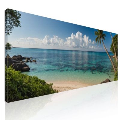 Sea Landscape Painting Of Quiet Tropical Beach With Transparent Sea And Lush Palm Trees seal35 canvas print 
