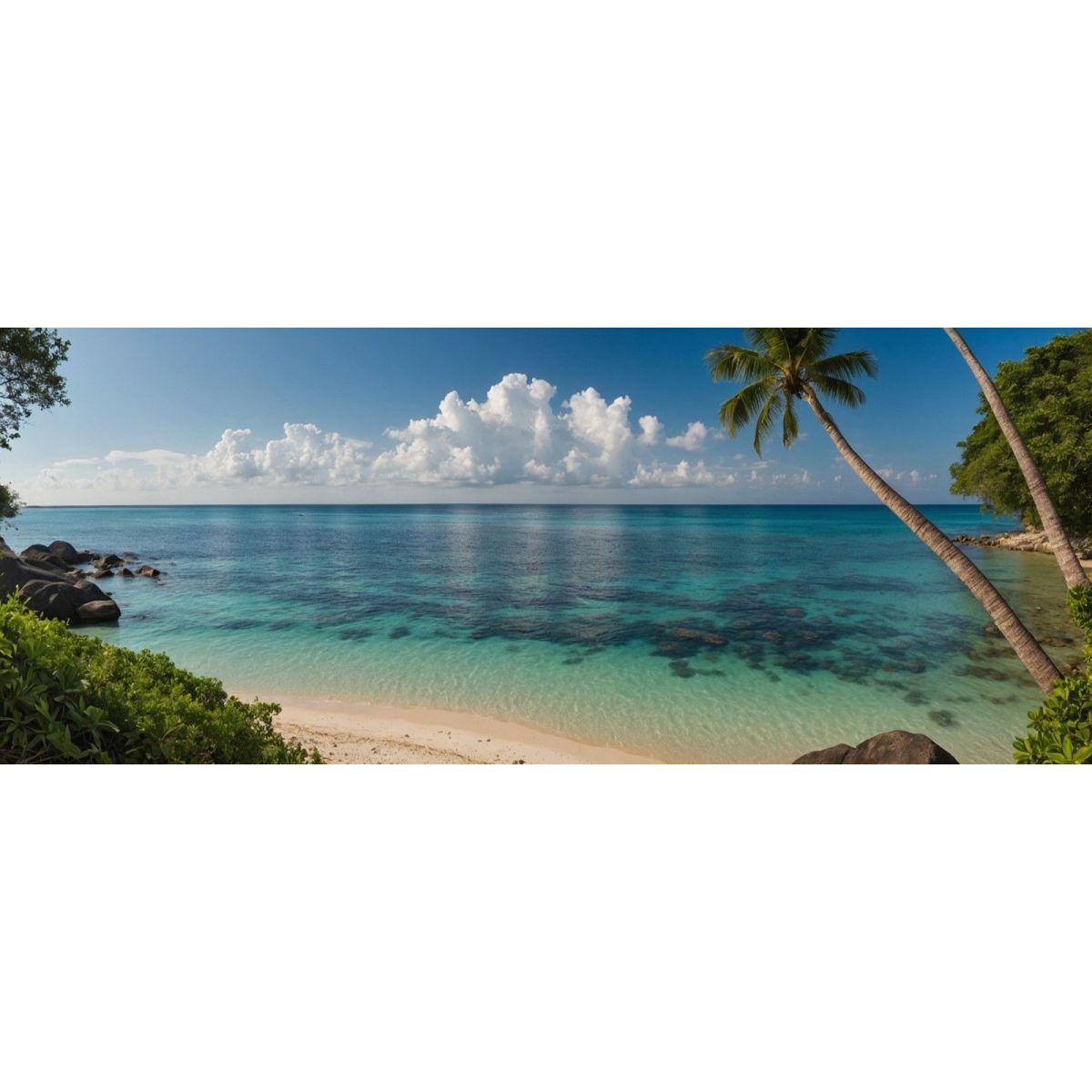 Sea Landscape Painting Of Quiet Tropical Beach With Transparent Sea And Lush Palm Trees seal35 canvas print 