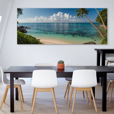 Sea Landscape Painting Of Quiet Tropical Beach With Transparent Sea And Lush Palm Trees seal35 canvas print 