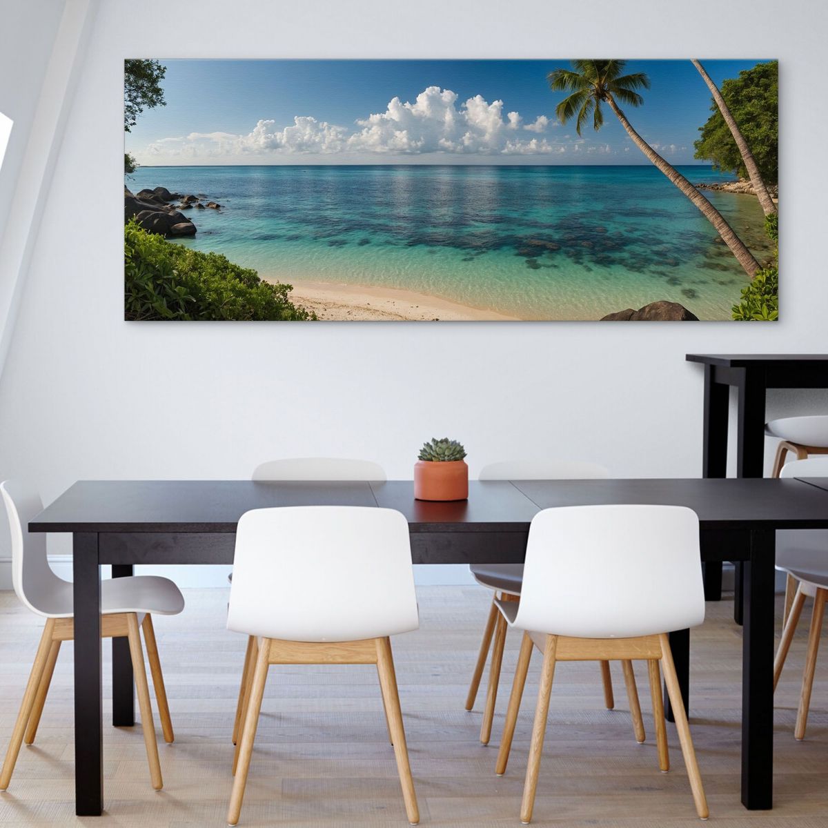 Sea Landscape Painting Of Quiet Tropical Beach With Transparent Sea And Lush Palm Trees seal35 canvas print 