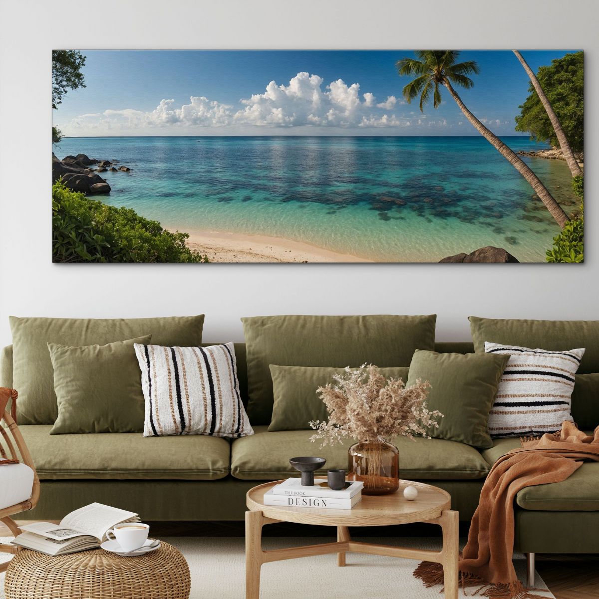 Sea Landscape Painting Of Quiet Tropical Beach With Transparent Sea And Lush Palm Trees seal35 canvas print 