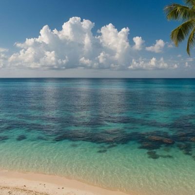 Sea Landscape Painting Of Quiet Tropical Beach With Transparent Sea And Lush Palm Trees seal35 canvas print