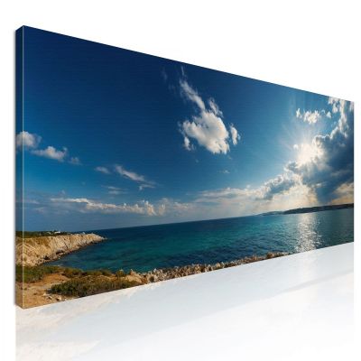 Rocky Coast Sea Landscape Painting With Crystal Clear Waters And Sun seal38 canvas print 