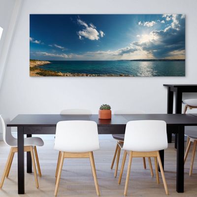 Rocky Coast Sea Landscape Painting With Crystal Clear Waters And Sun seal38 canvas print 
