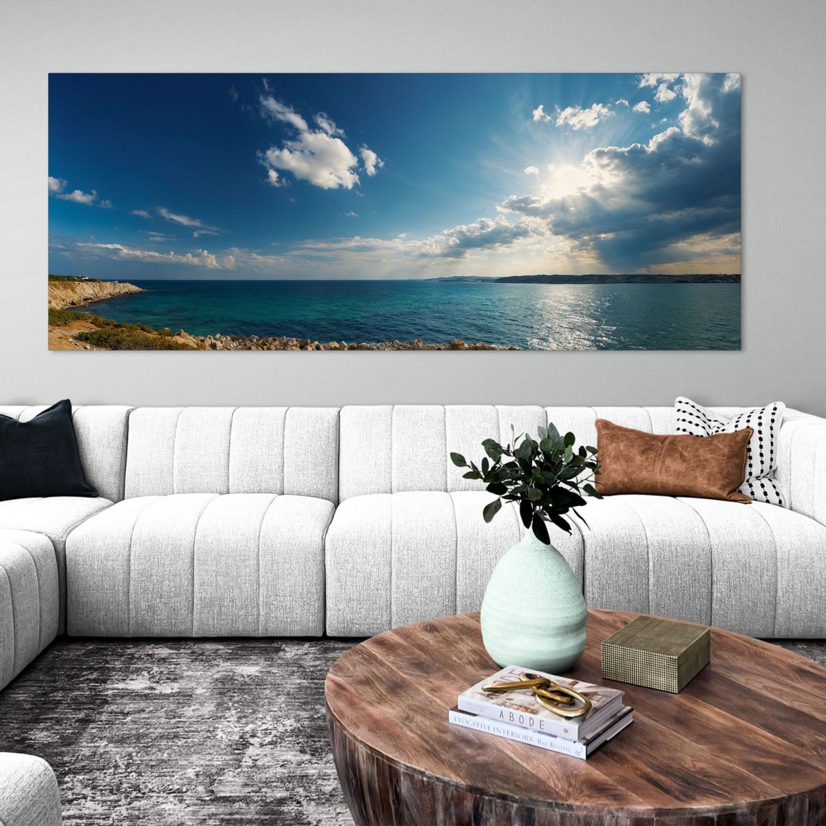Rocky Coast Sea Landscape Painting With Crystal Clear Waters And Sun seal38 canvas print 