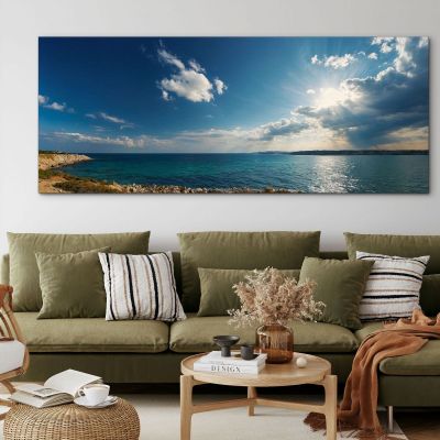 Rocky Coast Sea Landscape Painting With Crystal Clear Waters And Sun seal38 canvas print 