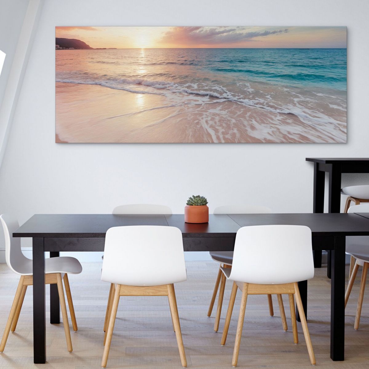 Sea Landscape Painting Serene Beach At Sunset With Waves And Pink Sky seal40 canvas print 