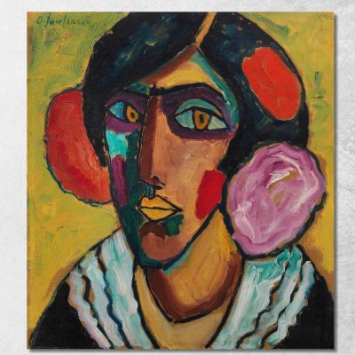 Woman'S Head With Flowers In Her Hair Alexej von Jawlensky avj31 canvas print 