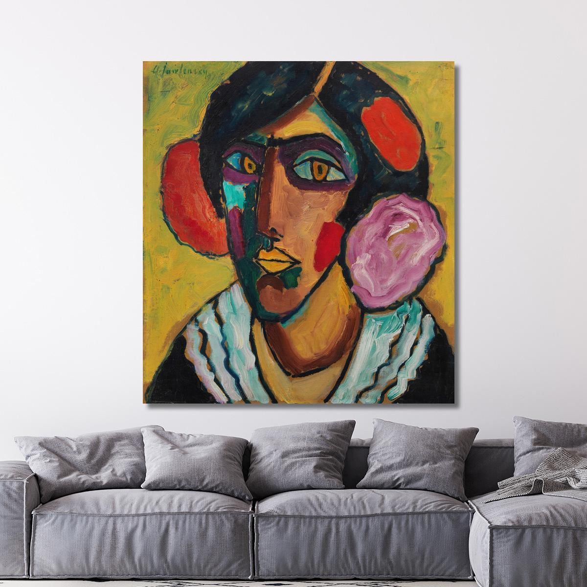 Woman'S Head With Flowers In Her Hair Alexej von Jawlensky avj31 canvas print 