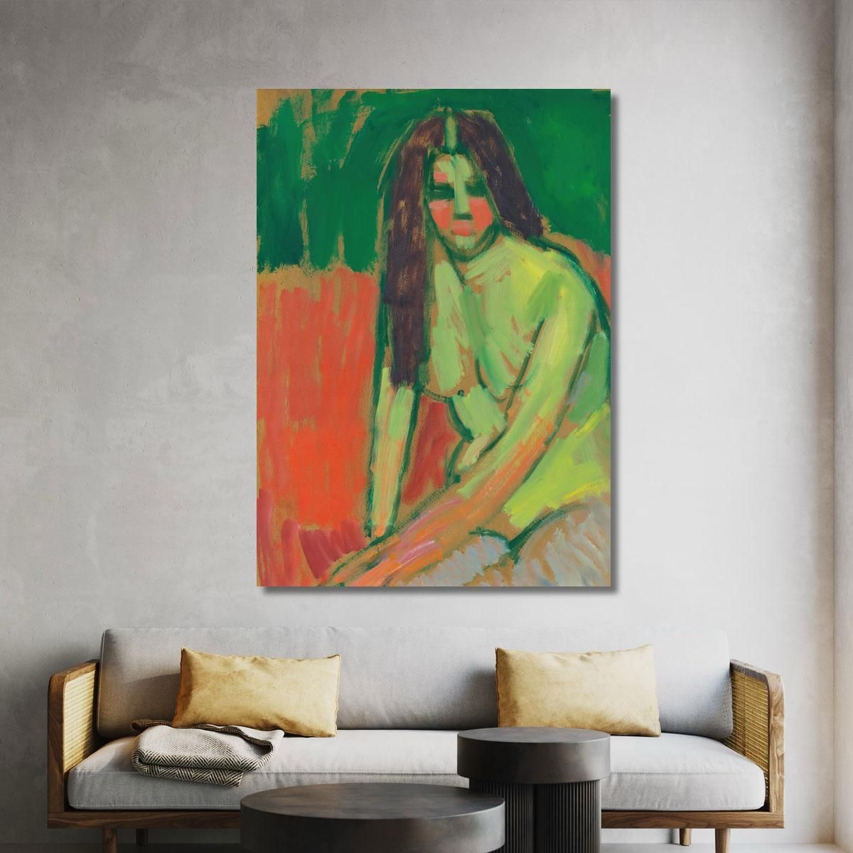 Half-Nude Figure With Long Hair Sitting Bent Alexej von Jawlensky avj88 canvas print 