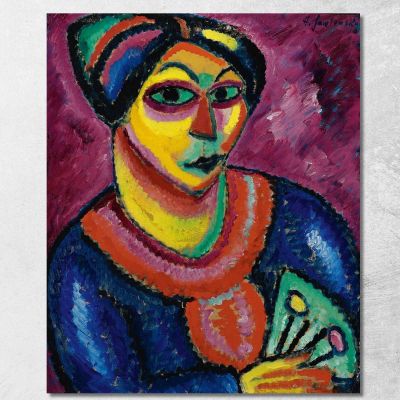 Woman With A Green Fan Alexej von Jawlensky avj131 canvas print 