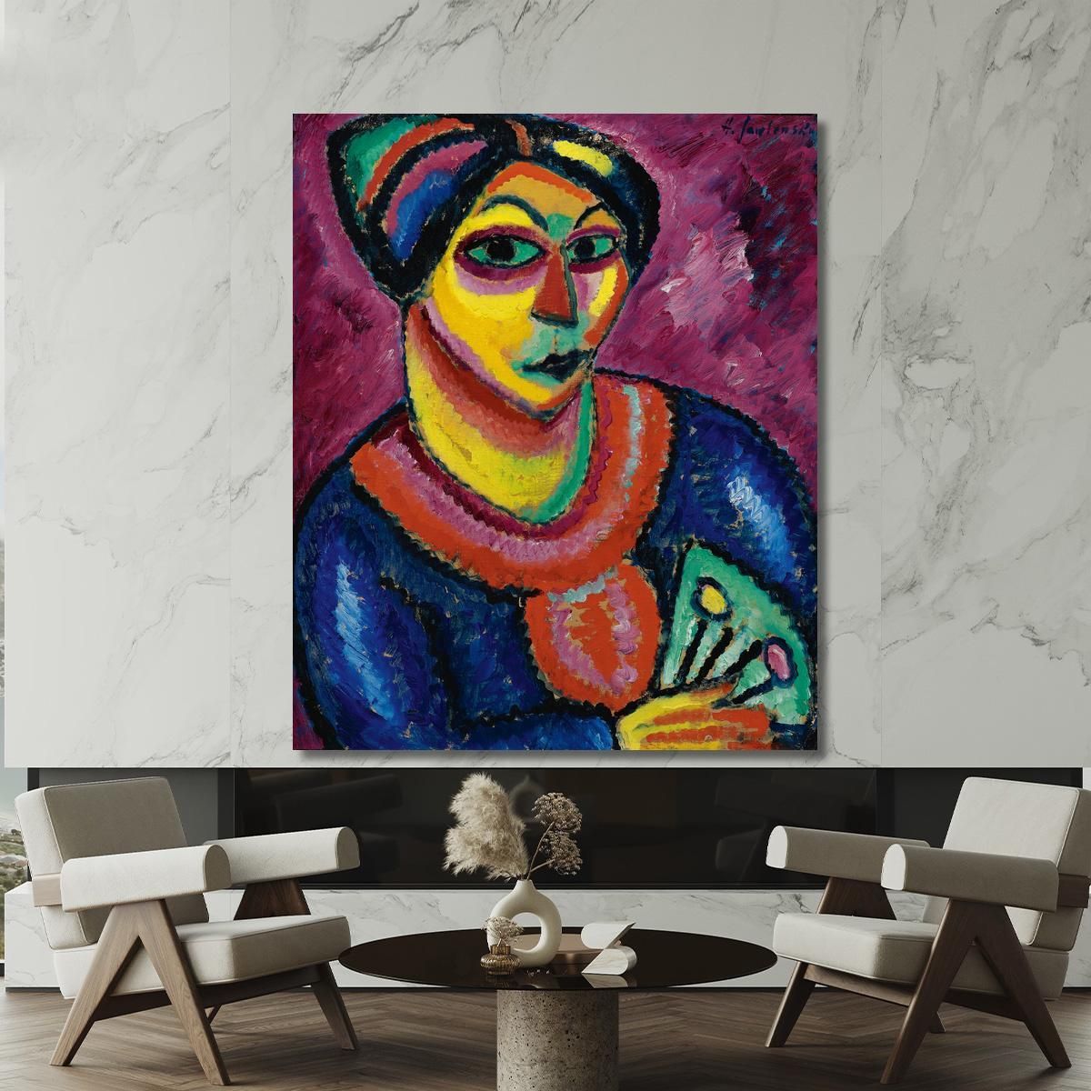 Woman With A Green Fan Alexej von Jawlensky avj131 canvas print 