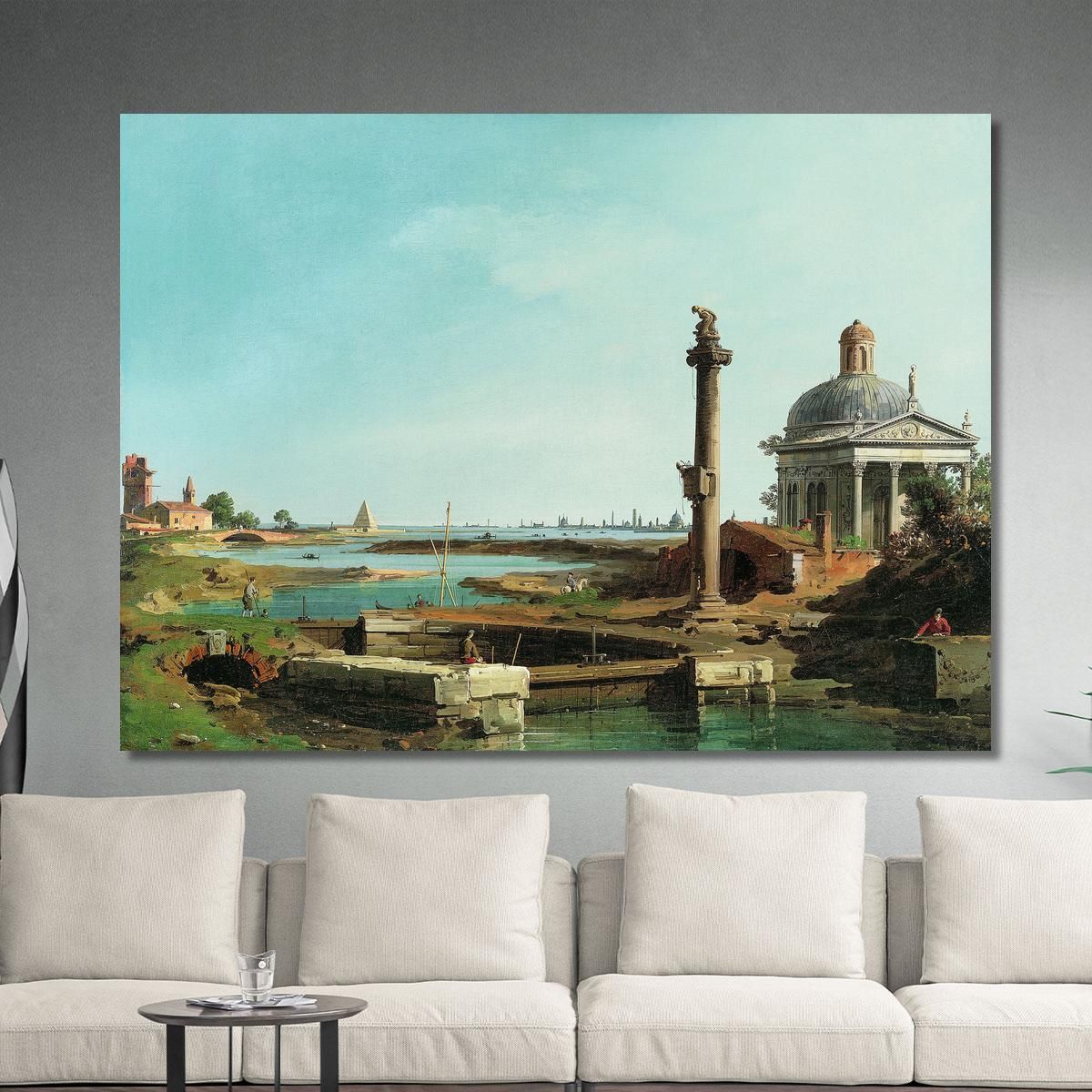 A Lock A Column And A Church Beside A Lagoon Canaletto cnl2 canvas print 