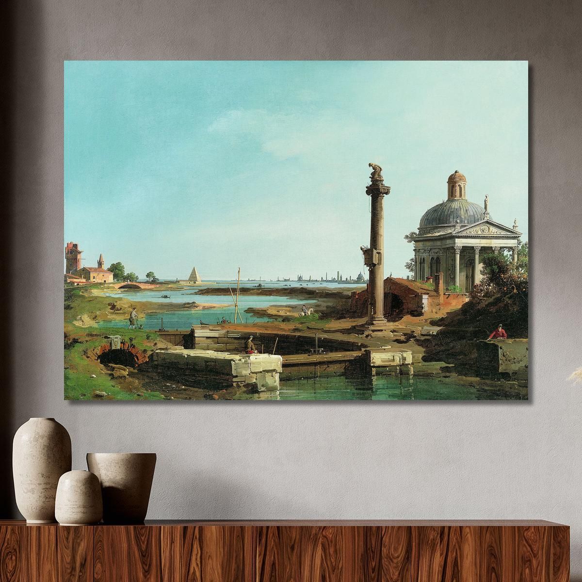 A Lock A Column And A Church Beside A Lagoon Canaletto cnl2 canvas print 
