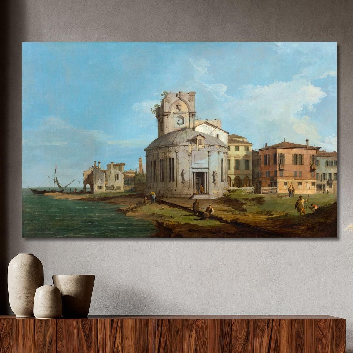 A Venetian Capriccio With An Oval Church By The Lagoon Canaletto cnl3 canvas print 