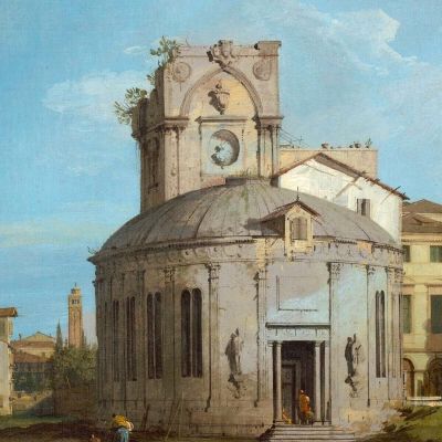 A Venetian Capriccio With An Oval Church By The Lagoon Canaletto cnl3 canvas print