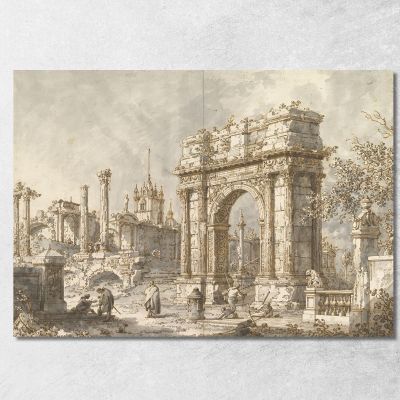 Capriccio With A Roman Triumphal Arch Canaletto cnl22 canvas print 
