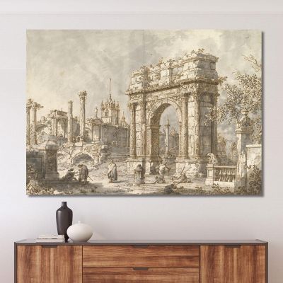 Capriccio With A Roman Triumphal Arch Canaletto cnl22 canvas print 