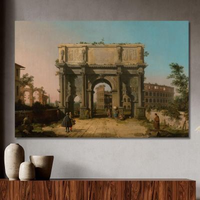 View Of The Arch Of Constantine With The Colosseum Canaletto cnl72 canvas print 