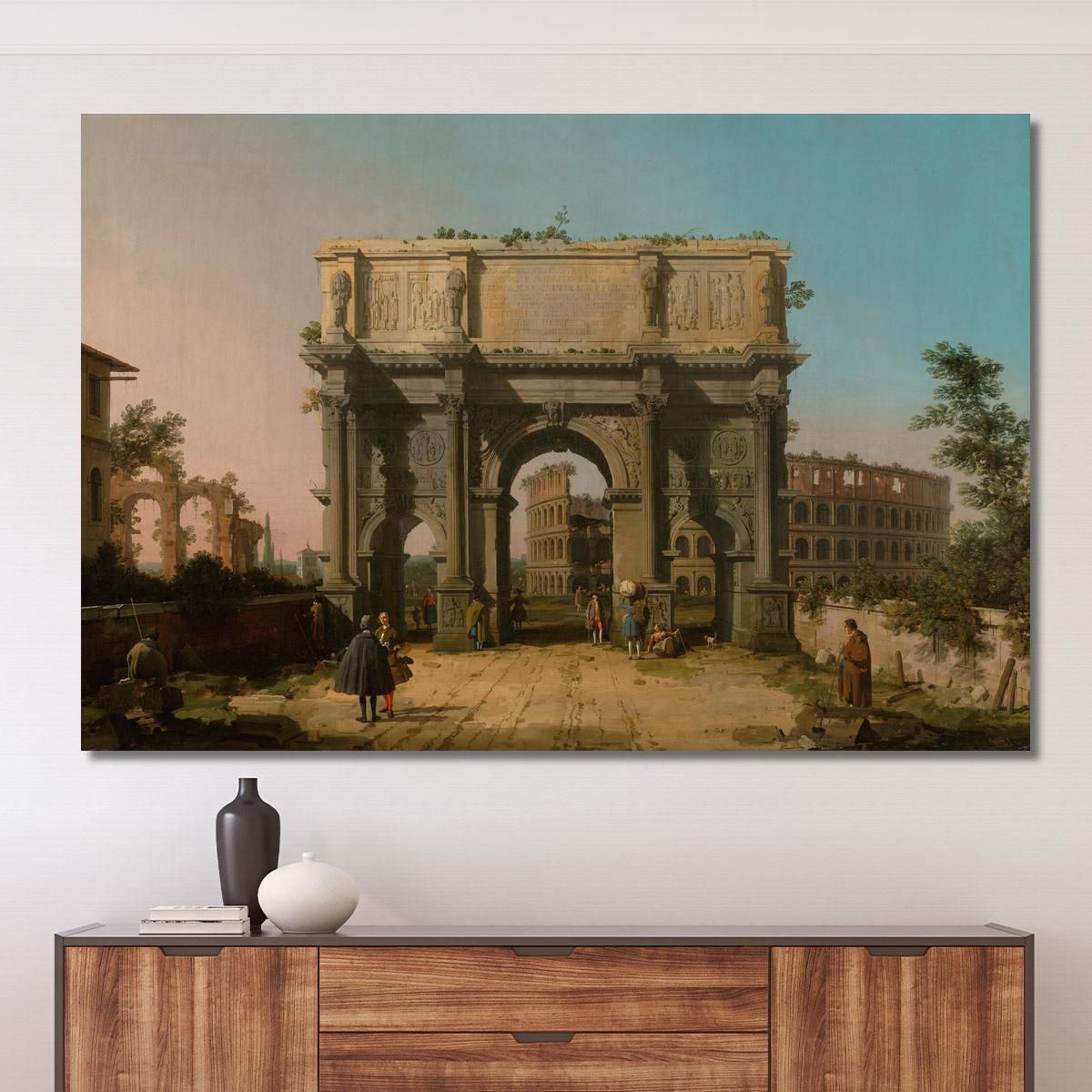 View Of The Arch Of Constantine With The Colosseum Canaletto cnl72 canvas print 