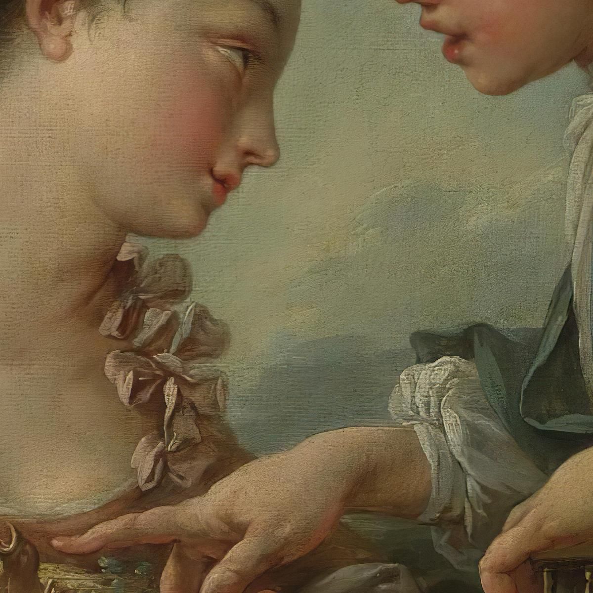 A Young Woman And Youth Placing Young Birds In A Cage The Bird Nesters François Boucher fbc5 canvas print