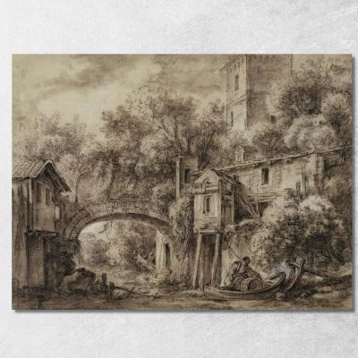 Architectural Capriccio With The Mill Of Quiquengrogne Near Charenton François Boucher fbc12 canvas print 