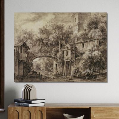 Architectural Capriccio With The Mill Of Quiquengrogne Near Charenton François Boucher fbc12 canvas print 