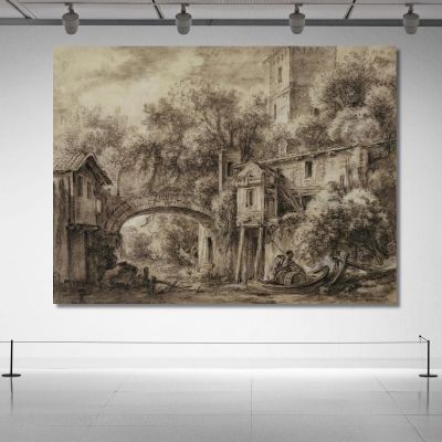 Architectural Capriccio With The Mill Of Quiquengrogne Near Charenton François Boucher fbc12 canvas print 